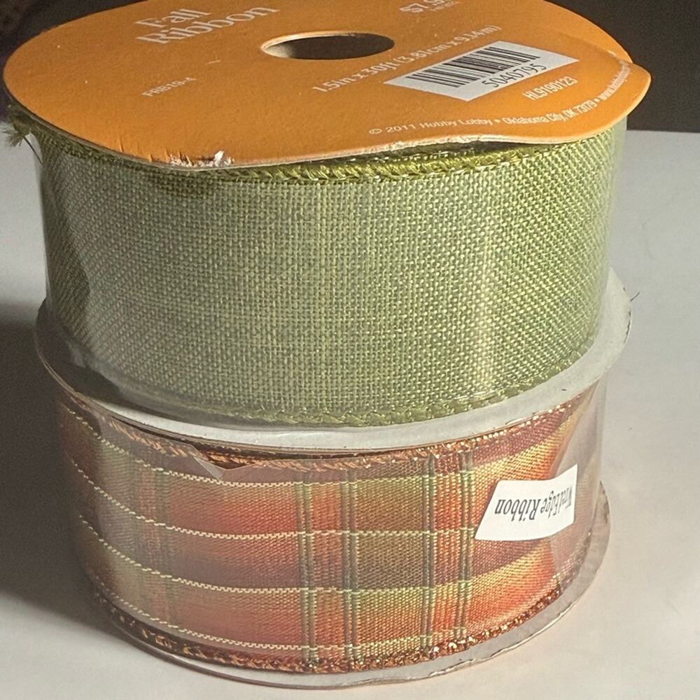 Hobby Lobby Festive Green and Plaid Ribbon Duo